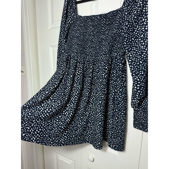 Mi Ami For Francesca's Navy Blue Deer Polka Dot Smocked Mini Dress Size Large - Picture 3 of 5